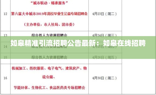 如皋精准引流招聘公告最新：如皋在线招聘 