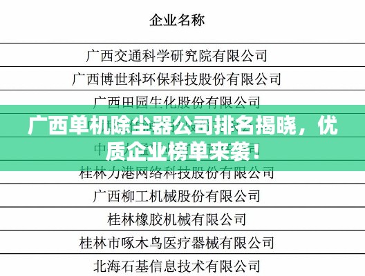 广西单机除尘器公司排名揭晓，优质企业榜单来袭！